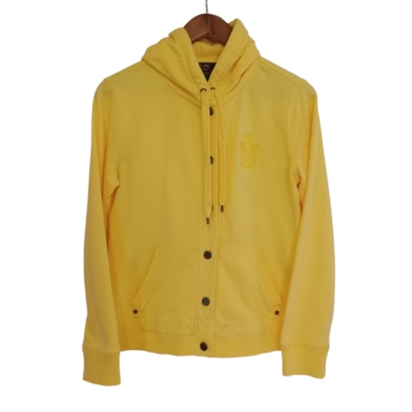 LAUREN RALPH LAUREN Yellow Cotton Button Front Hoodie Jacket Sweatshirt Top - Picture 2 of 15